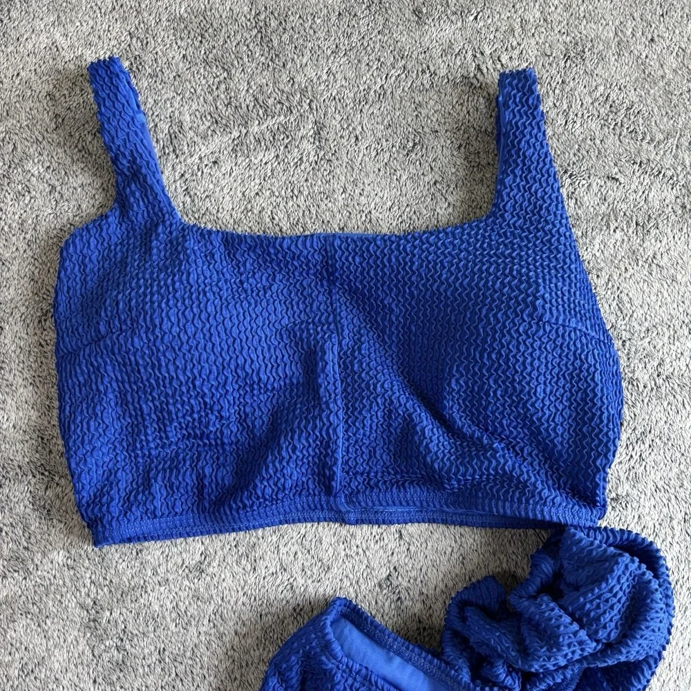 Royal Blue Smocked High Waisted Bikini Set Two Piece Swimsuit‎ Size M